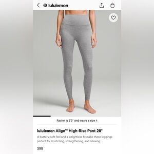Lululemon - Heather Grey High Waist Align Leggings “28 - NWOT